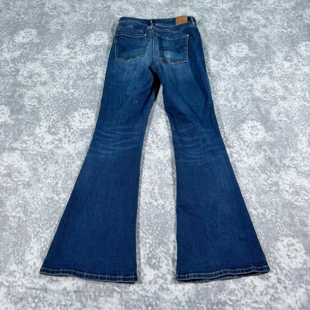 American Eagle Hi-Rise Flare Jeans Medium Wash Size 2 Regular Stretch Denim - Picture 8 of 11